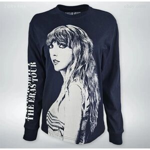 Taylor Swift Eras Tour Tee Womens Size MEDIUM Oversized Long Sleeve in black EUC
